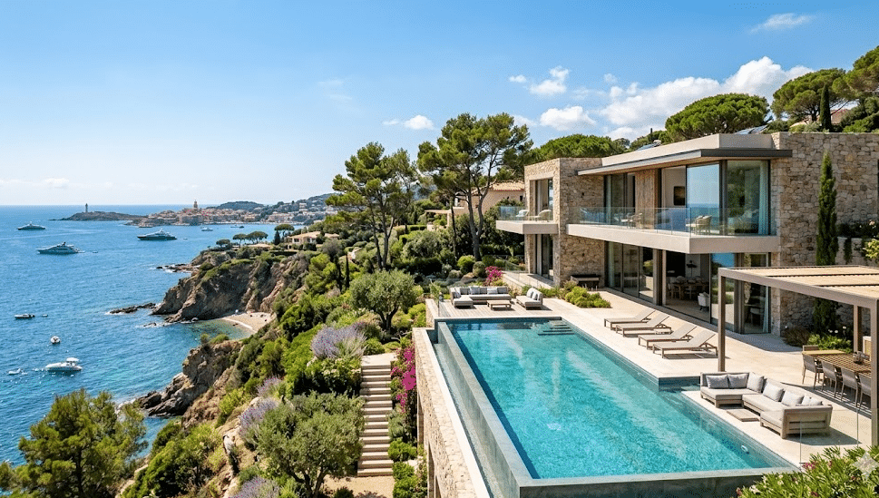 Villa de luxe vue mer PACA piscine à débordement immobilier prestige Côte d'Azur